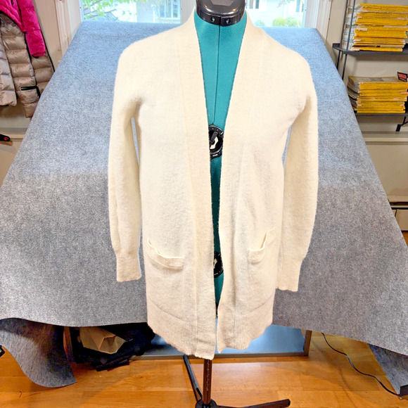 Banana Republic Wool Alpaca Blend Open Front Cardigan Sweater XS White Pockets - Picture 3 of 9